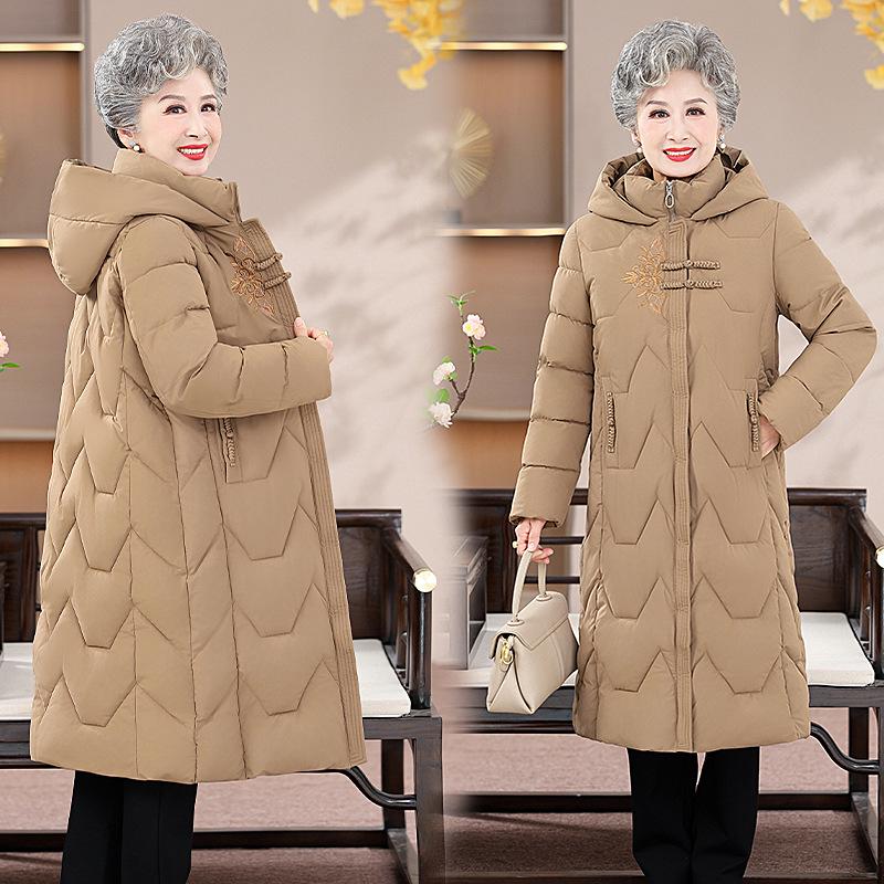 

Grandma s Mid-Length Winter Jacket for Women Aged 60-80 - Thickened Cotton for Elderly Comfort 3XL (120-135 jin) хаки