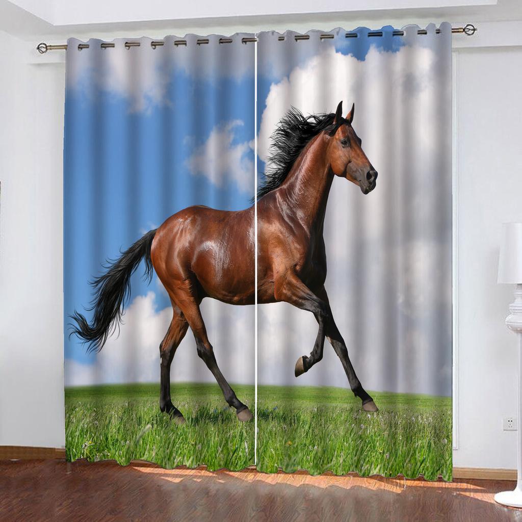 Horse Animal 100% Polyester Home Decor Living Room Bedroom Blackout Curtains Balcony Screen Cartoon Cute Perforated