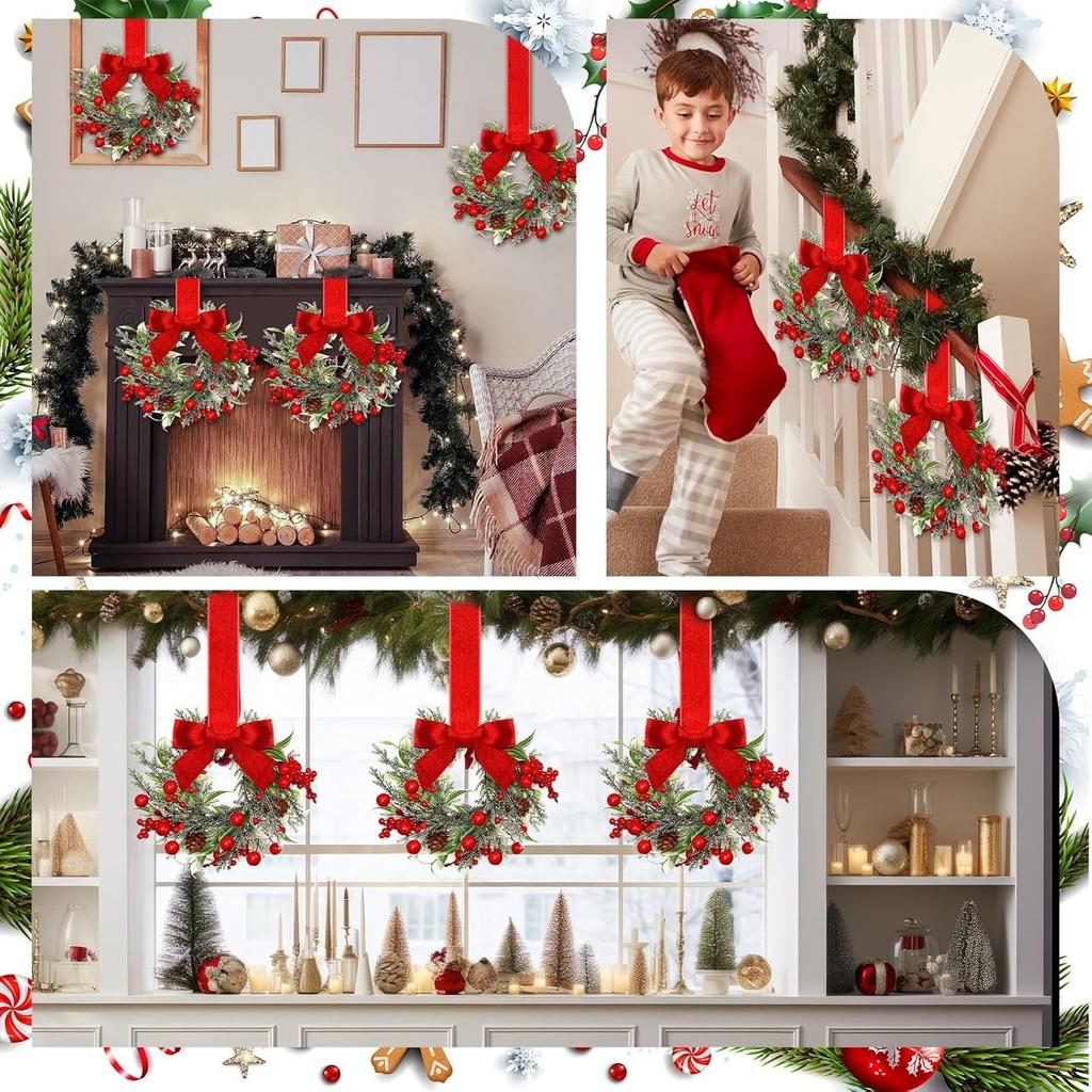 1/2pcs Christmas Wreaths Ribbon Bow Red Fruits Pinecone Kitchen Cabinet Wreath Door Hanging Wall Party Festival Home Decoration