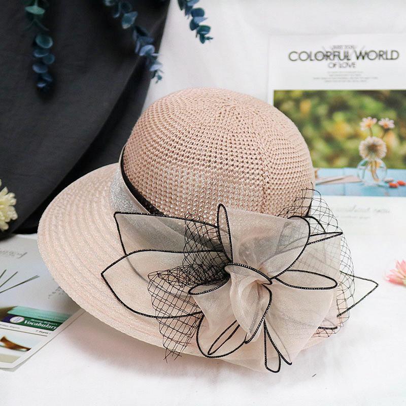 Summer Hats for Women Organza Flower Mesh Sunshade Hat Vacation Beach Hat Wide Brimmed Sun Hat Sun Protection Sombreros De Mujer