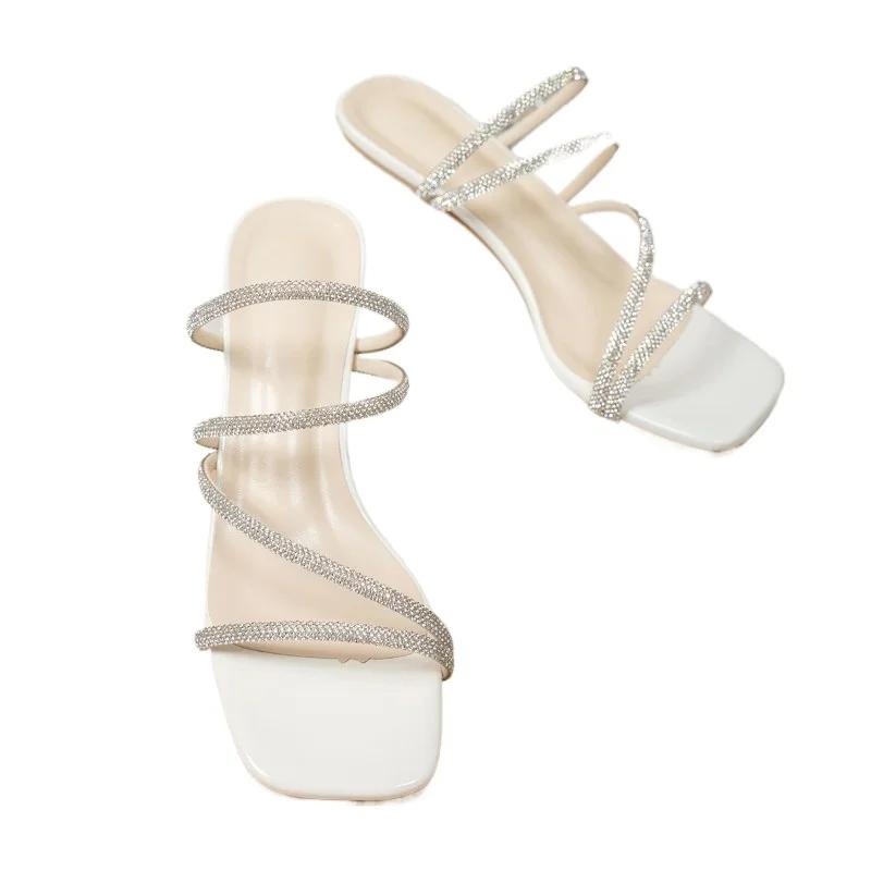 Women's Shoes  Hot Sale Peep Toe Women's High Heels Fashion Crystal Casual Slippers Women Summer Plus Size Solid Heels Women