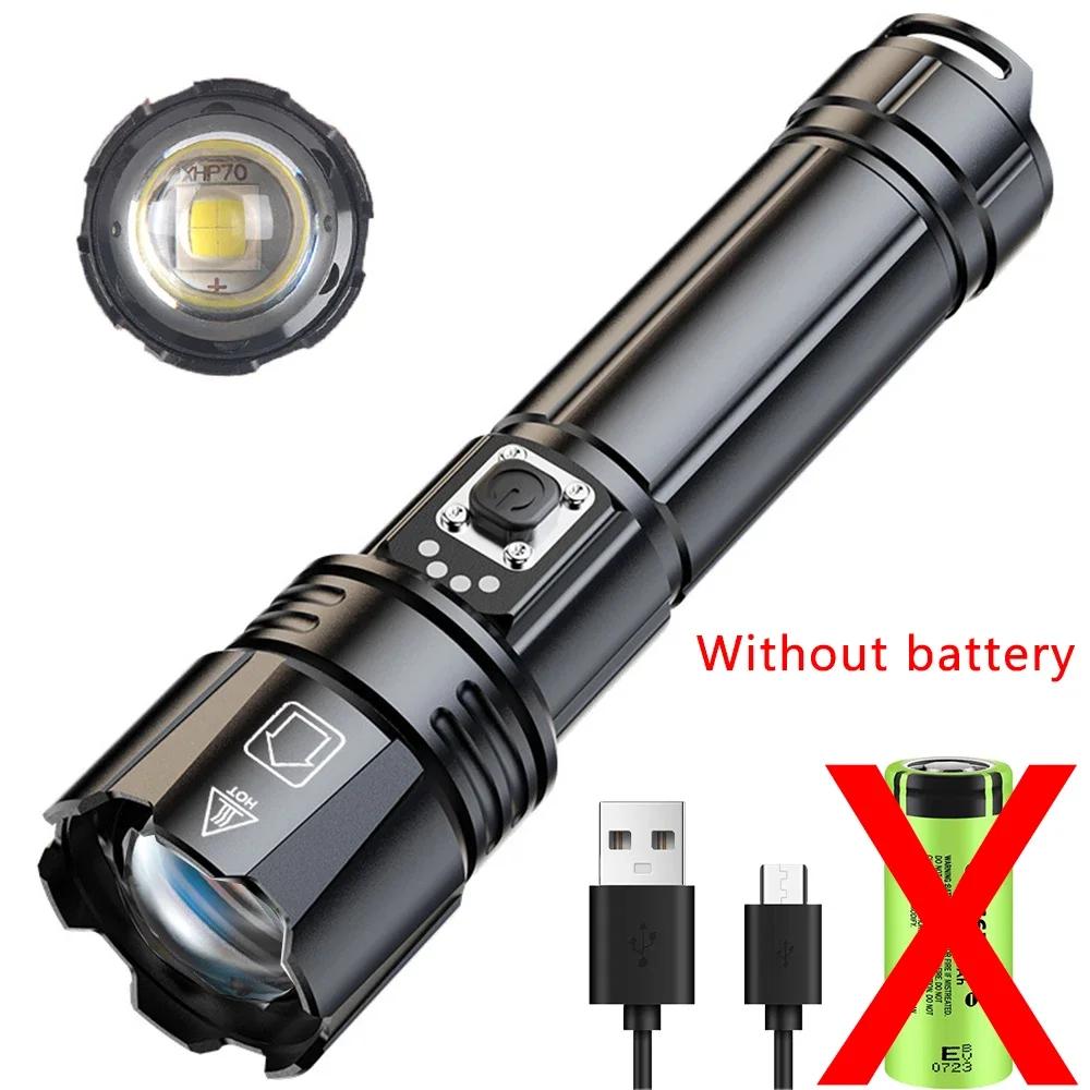 Powerful LEP Flashlight USB Rechargeable Zoomable Emergency Torch Super Bright Spotlight Long Range Tactical Camping Lantern