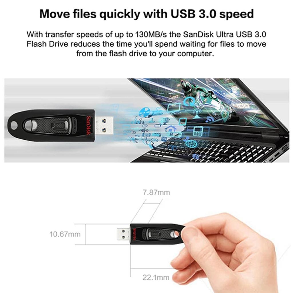 SanDisk 128GB Ultra USB 3.0 Flash Drive 16GB 32GB 64GB 256GB 512GB Original Memory Stick U Disk Pendrive CZ48 Max 130Mb/s for Computer