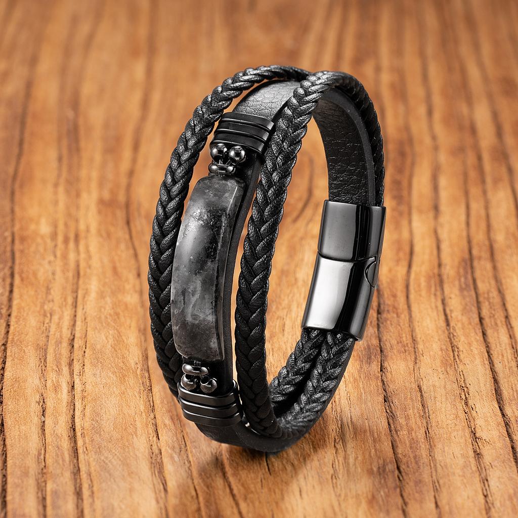 European and American Geometric Tiger's Eye Stone Bracelet Men's Multi-layer Leather Rope Bracelet Stone Bracelet Magnet Buckle Bracelet Women 2026