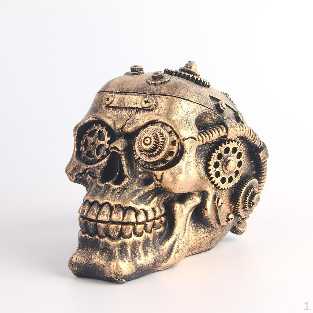 

Resin Skull Statue Mechanical Skeleton Head Sculpture Living Room Tabletop Collectible Figurines