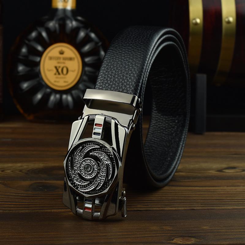 Cintura da Uomo Trendy in Pelle con Fibbia Rotante - Stile Classico per Tutte le Età