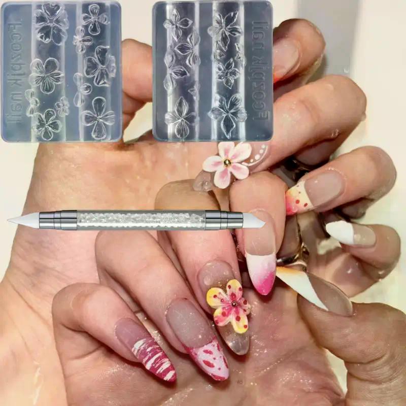 2/3Pcs 3D Hawaii Hibiscus Flowers Nail Art Mold Floral Petal Ballet Bows Design Resin Mold Nail Carving Template DIY Accessories