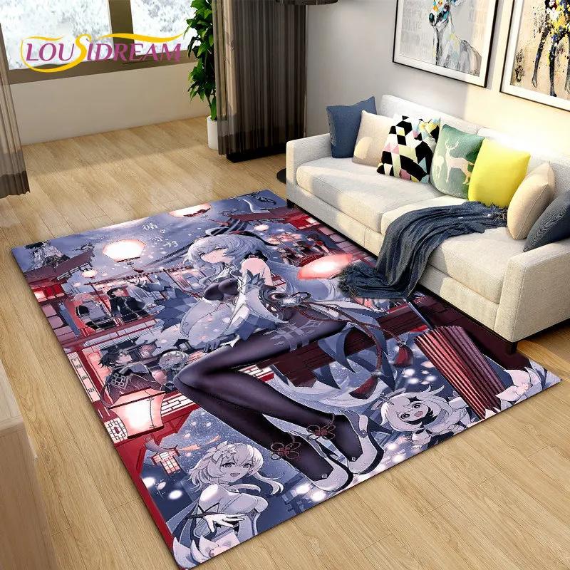 Genshin Impact Gra Gamer Kreskówkowy Dywanik Obszarowy, Dywanik do Salonu Sypialni Sofa Mata Wejściowa Dekoracja, Dziecięca Antypoślizgowa Mata Podłogowa