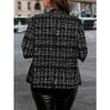 Plus Size Women's Cute Black & White Print Blazer, Lightweight 3/4 Sleeve Open Front Jacket, Super Comfy for Daily & Office Wear
