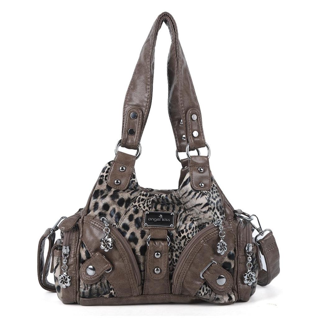 Angel Kiss Stil Retro Abgenutzte Leder Hobo Tasche, Edgy Y2K Umhängetasche Geräumige Schultertasche mit Mehreren Taschen für den Alltag