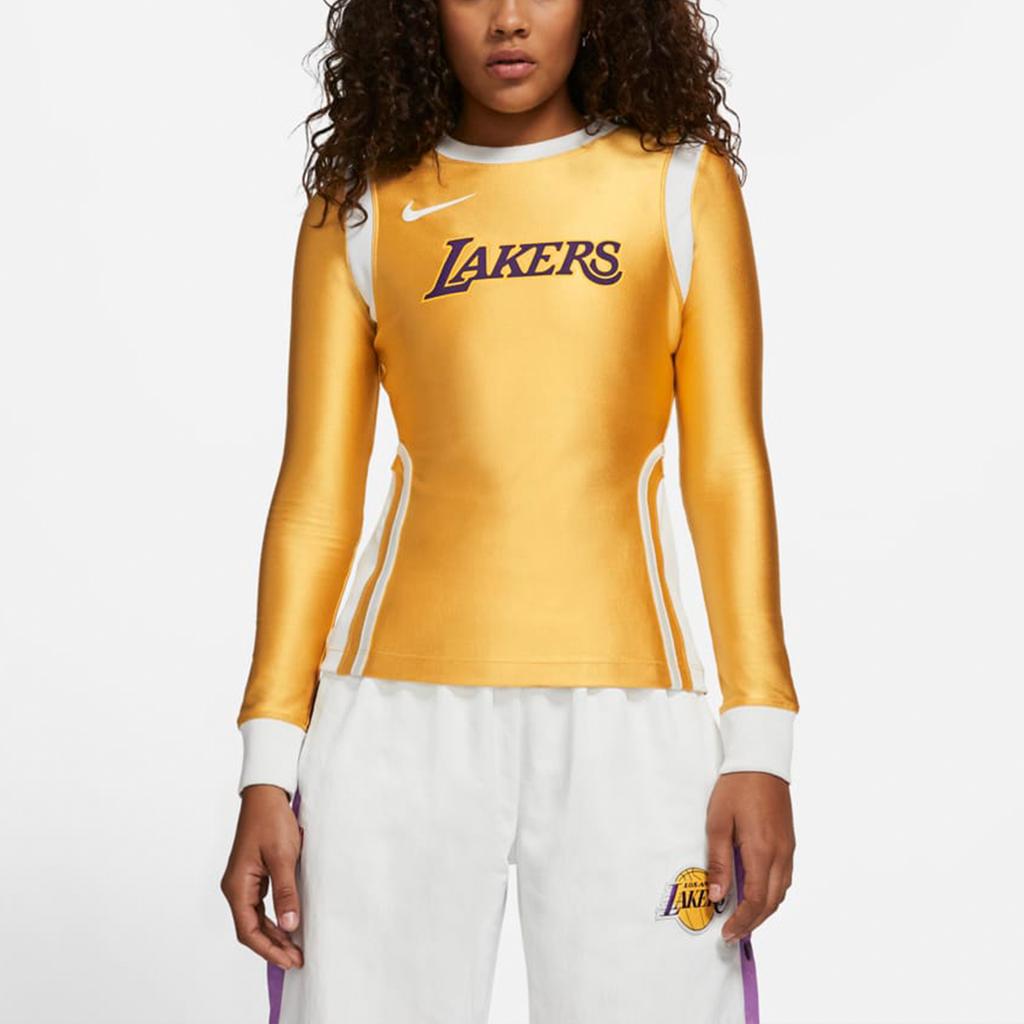 Nike X Ambush NBA Lakers Letter Print Splice Pullover Crew Neck Sweatshirt Women Tops Gold DB9568-723