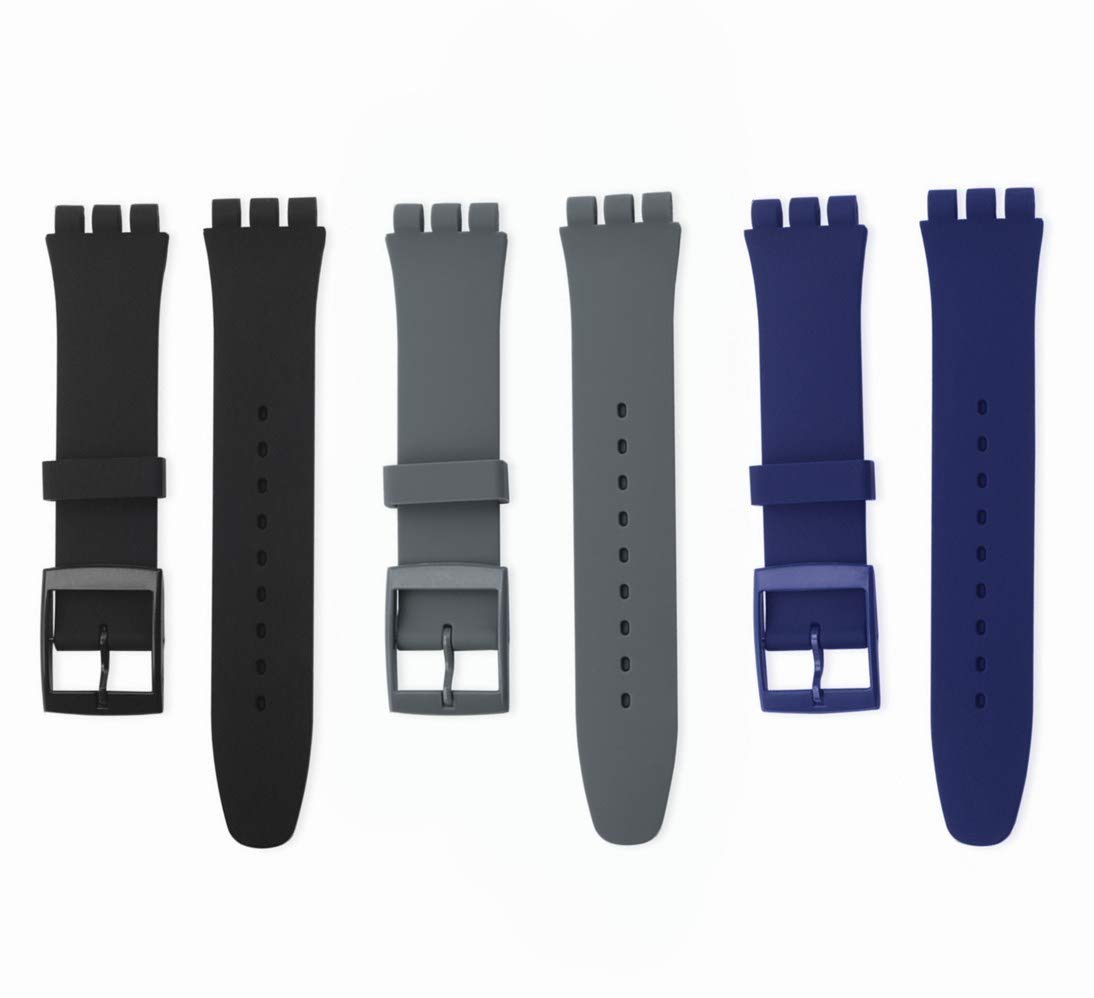 

SHEAWA 17 мм Сменные силиконовые ремешки для часов Swatch, набор из 3 штук (Черный, Серый и Темно-синий)