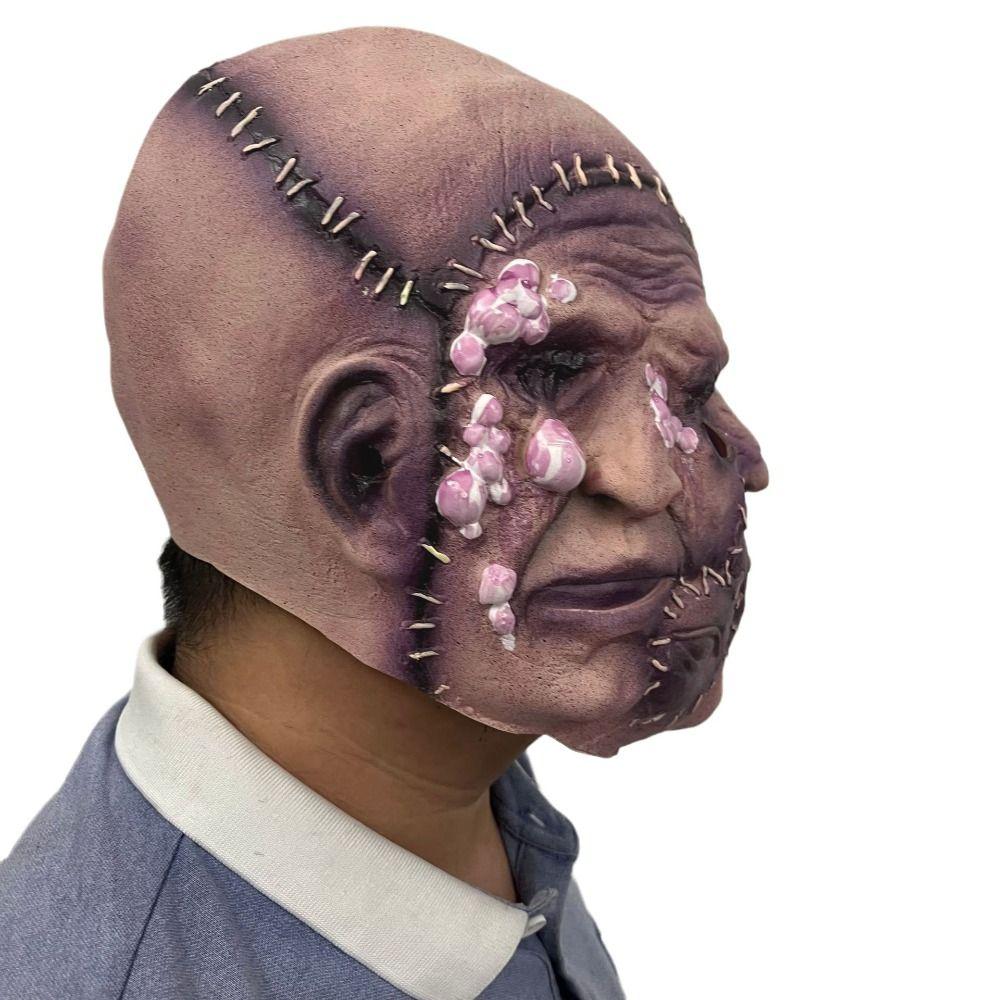 Latex Three-Sided Scar Human Face Soft Cosplay Costume Mask Halloween Head Cover  Performance Prop