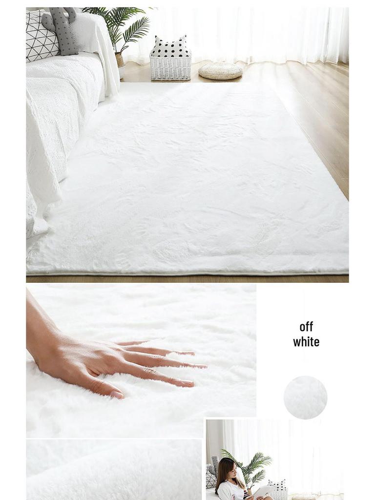 Covor de pluș imitație blană de iepure pentru sufragerie, dormitor sau fereastră de colț – Lavabil la mașină, gros și acoperire completă.