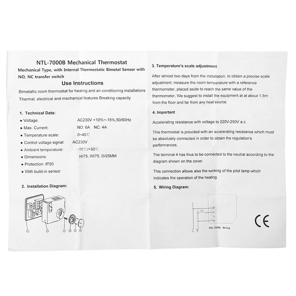Universal Room Thermostat Energy Save Mechanical Temperature Controller