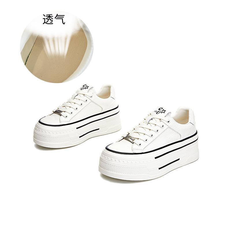 Leather Little White Shoes Women's 2025 Spring New Thick-soled Heightening Board Shoes Women's Casual Versatile Muffin Shoes Sports Women's Shoes