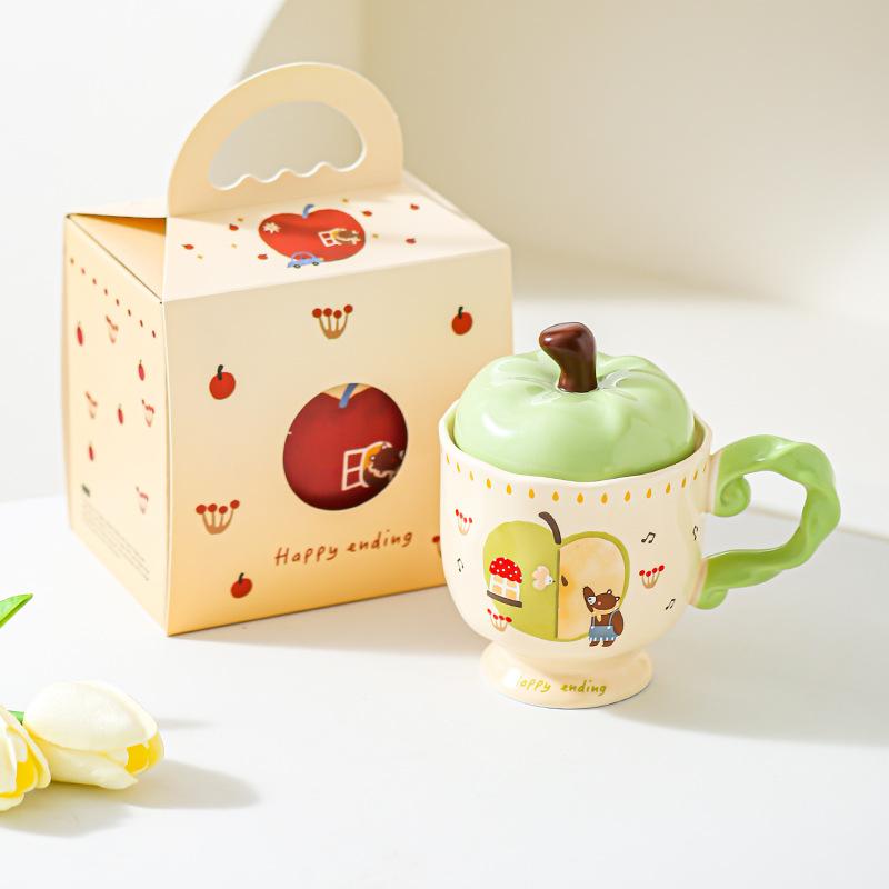 Kreativer Apple Keramikbecher Bürogeschenk Heimbecher Kaffeetasse Wasserbecher Paar Frühstückstasse Geschenk 301-400ml