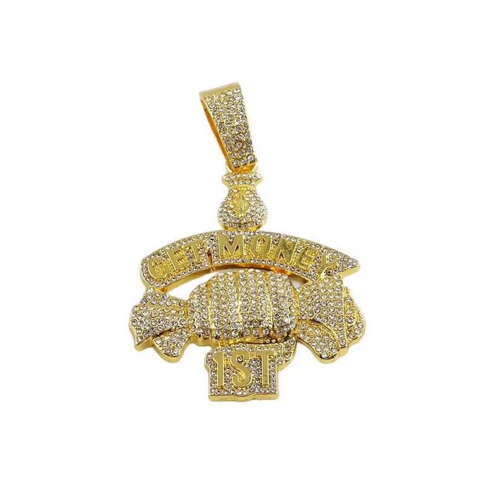 New Hip Hop Style Letter GET MONEY & Money Bag Pendant Necklace with 15MM Cuban Chain Men Candy Necklaces Rapper Hip Hop Jewelry