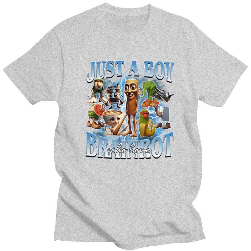 Just A Boy Brainrot Who Love Meme T Shirt for Men 100 Cotton Tshirt Casual Streetwaer Short Sleeve Tee Shirt Clothing Gift