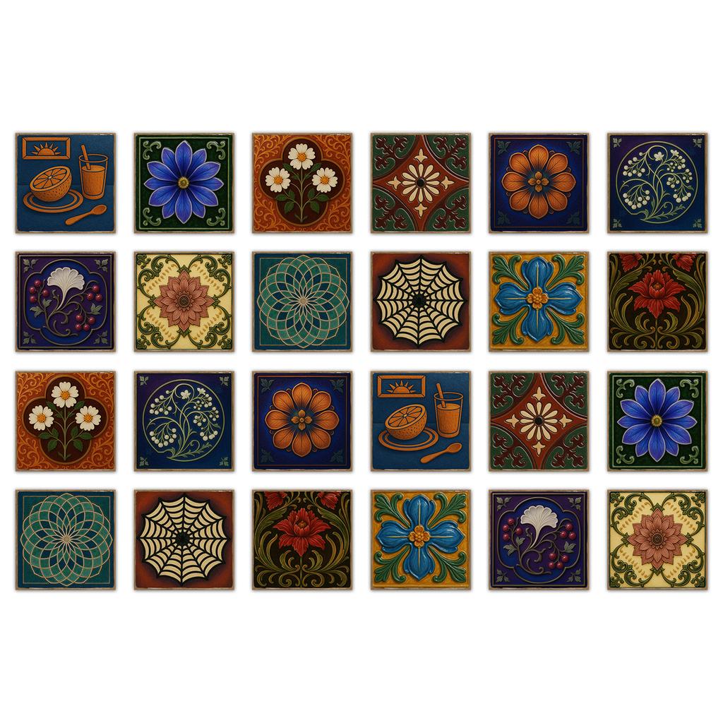 24 Pcs European Style Tile Wall Self-Adhesive Sticker Kitchen Bathroom Decorative Tile Stickers Glossy Crystal Wall Decals