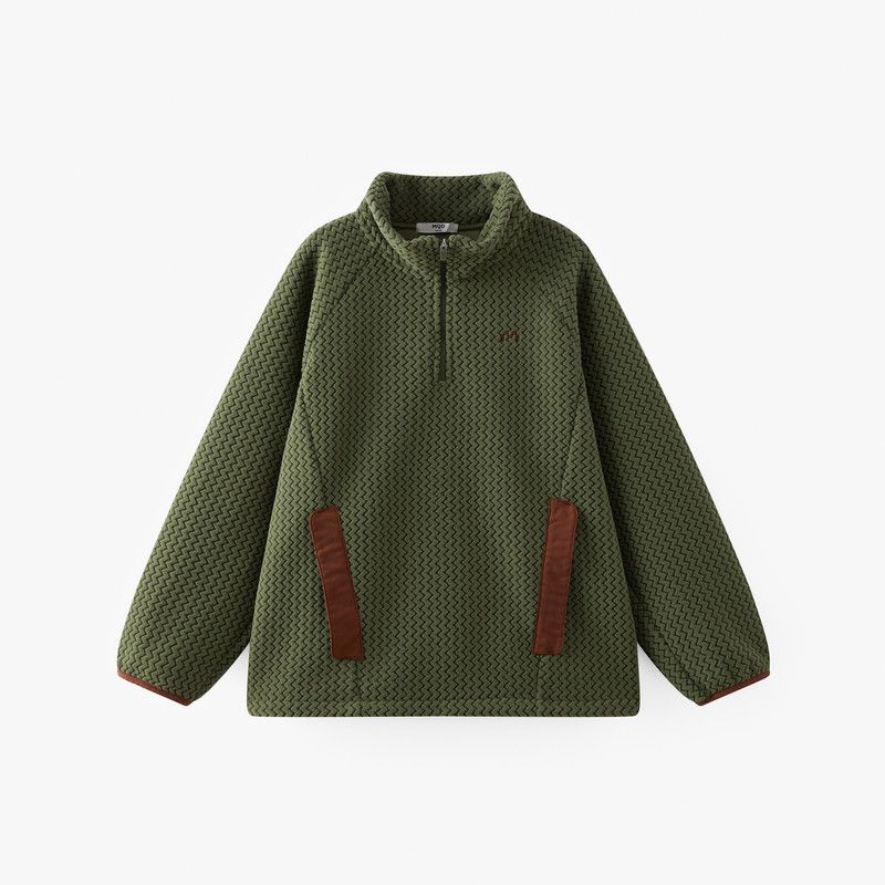 [Vip] Mqd Children s Clothing Fleece-Lined Thickened Stand-Collar Sweatshirt 2025 Winter New Model for Boys and Girls Fleece Outerwear Moss Green 160
