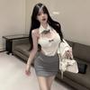 Pure Lust Lingerie Spice Girls Bow Splicing Lace Neck Lapel Hollow Sexy Halter Suit