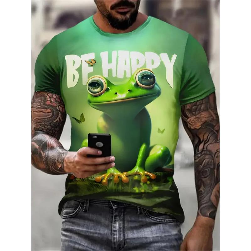 Funny 3D Frog Drinking Beer Pattern Printed Men's T-shirts Summer Casual  Daily Street Short Sleeve T-shirts