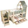 Kinderhochbett 90 x 200 cm, Wolkenförmige Bettgitter, Dach mit Fenstern, Stauraumleiter, Regale, Schubladen, Doppelbett aus Holz für Jungen, Mädchen, Grün