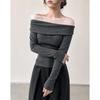 Demana Women's Off-Shoulder Slim Fit Long Sleeve T-Shirt