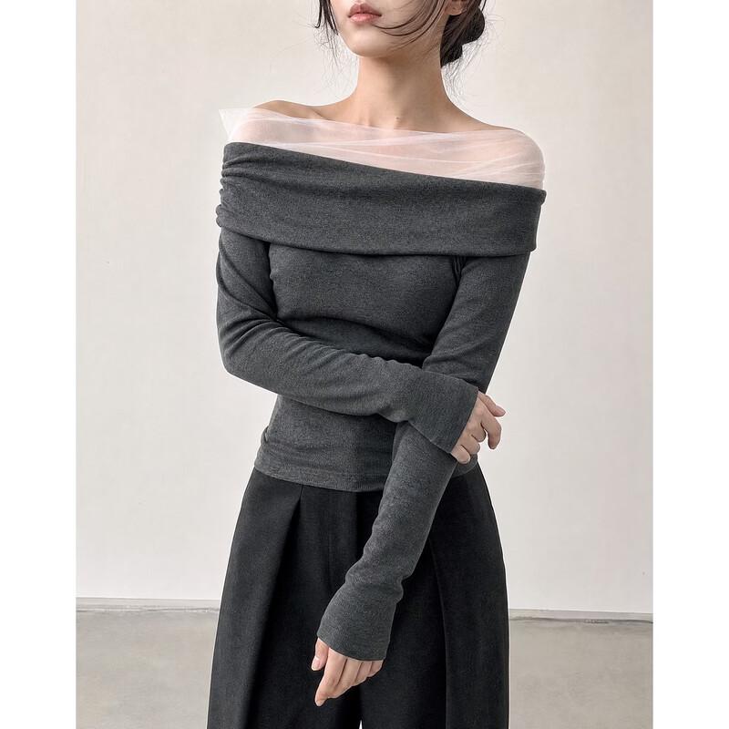 Demana Women's Off-Shoulder Slim Fit Long Sleeve T-Shirt