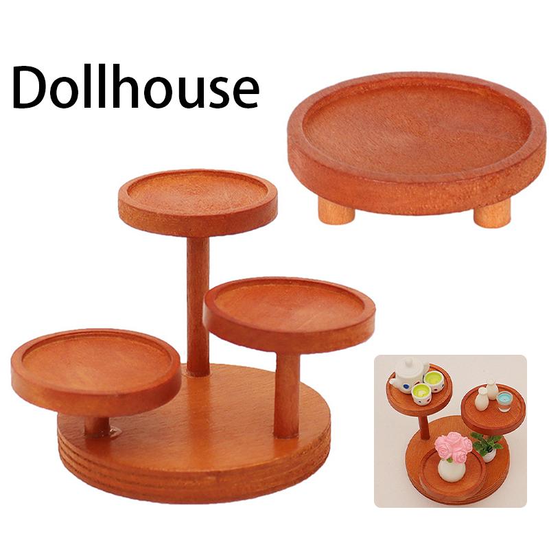 1Pcs 1/12 Dollhouse Multi-layer Storage Rack Round Tray Rack Display Rack Doll Home Furniture Decor Toy