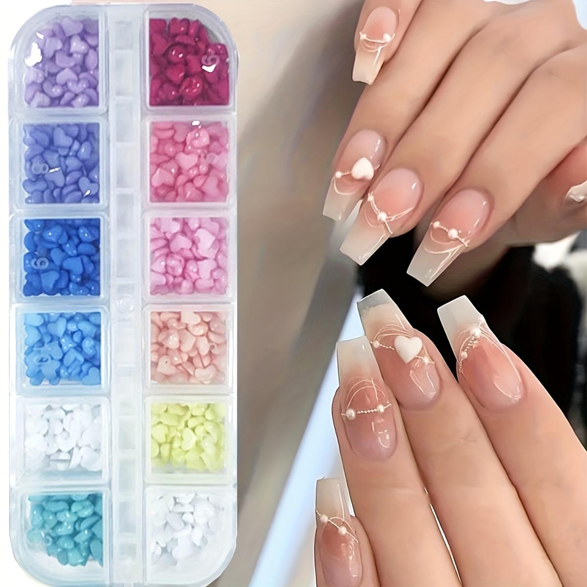 

12 сеток, 12 цветов, мини-сердечки в форме любви, украшение для ногтей из смолы, 3D-подвески, аксессуары для ногтей, украшение для маникюра