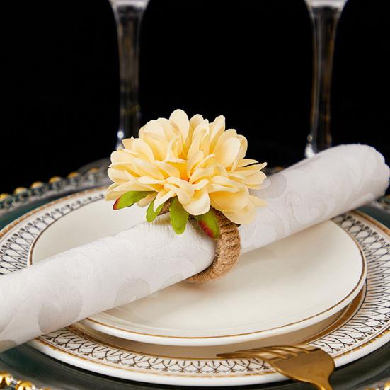 Napkin Ring Handmade Artificial Flower Decor Napkin Buckle Simulated Flowers Leaves Napkin Holder Table Decoration