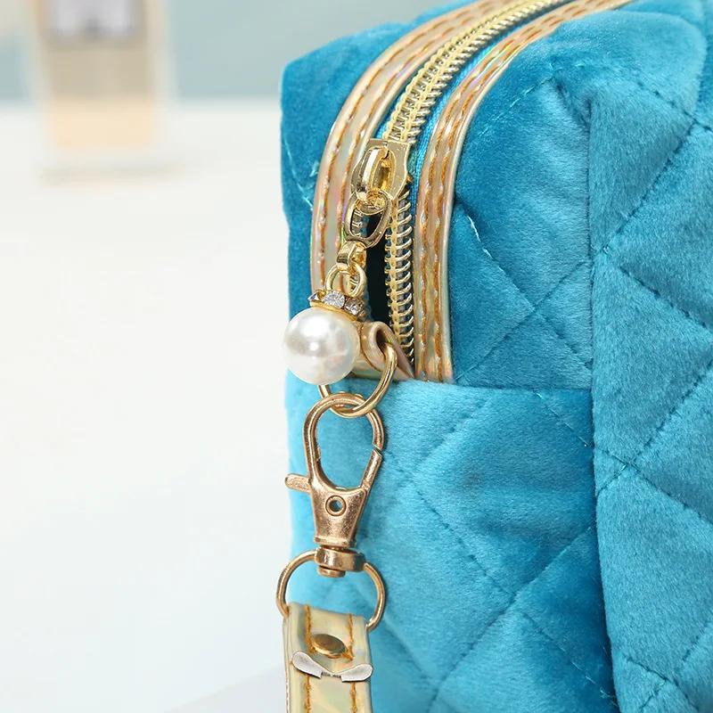 New Velvet Women's Cosmetic Bags Clutch Handbag Portable Zipper Travel Phone Storage Bags Vintage Makeup Bag for Girl