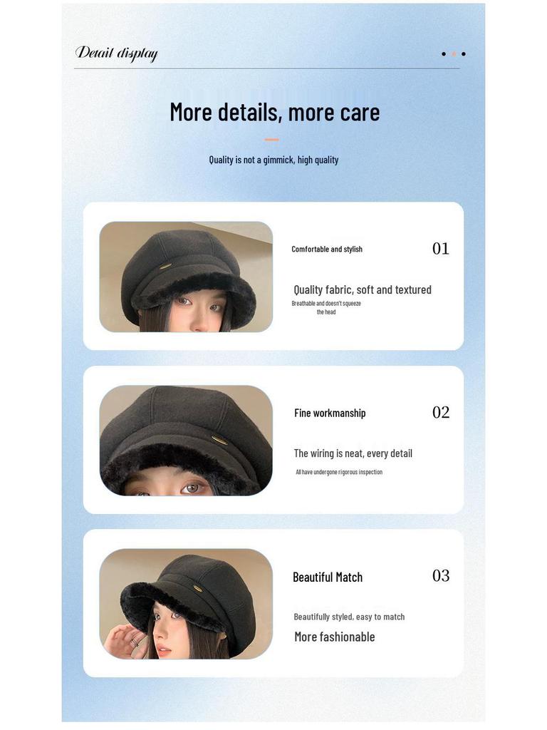 Koreanische Niedliche Katzenohren-Baskenmütze: Stilvoller Damen Fotogener Schlankmachender Achteckiger Hut