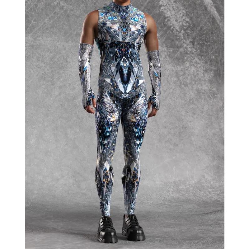 Unisex Cyber Punk 3D Digital Printing Halloween Party Role Play Outfit Women Men Cosplay Costume Carnival Jumpsuit