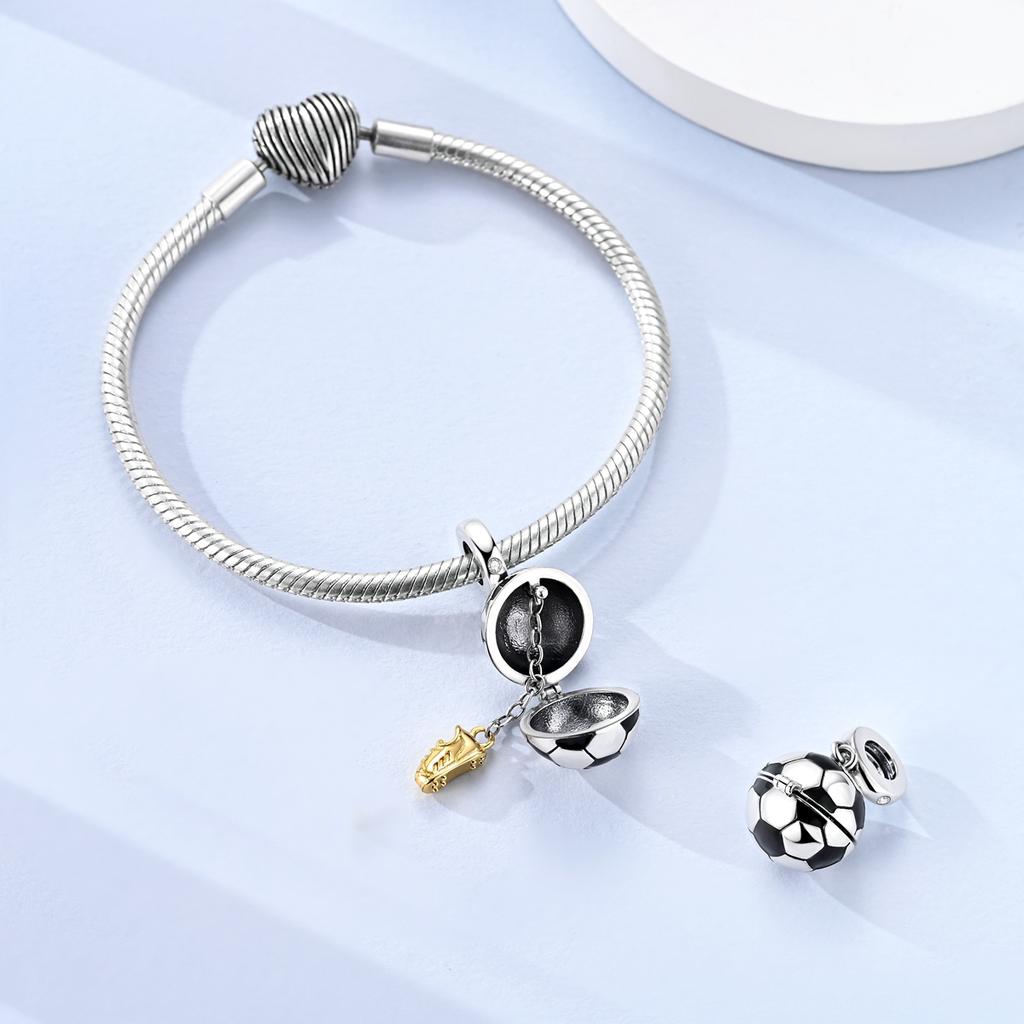 Original 925 Sterling Silver Charms Can Open Football Pendant Fit Original Bracelet Necklace For Women Men DIY Jewelry Gift