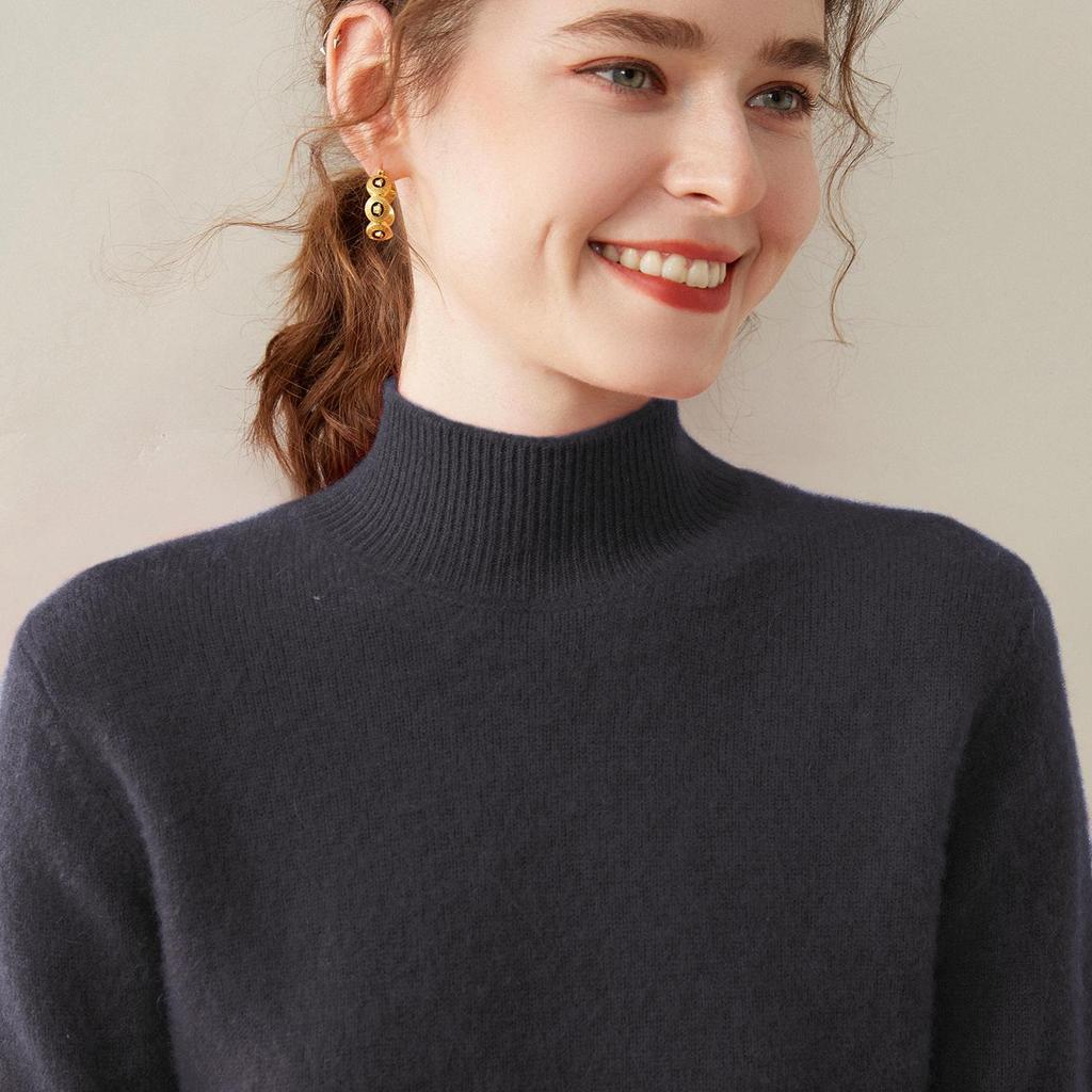 Women's Slimming Cashmere Sweater: Autumn/Winter Loose Knit Base Layer with Half-High Neck