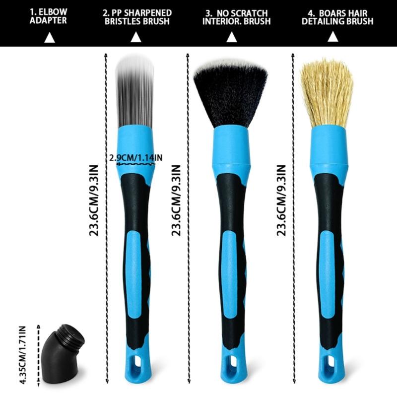 Auto Detailing Brushes 3 Piece Set For Complete Cleaning Car Ducts Crevices And Disks Constructed Of Strong Plastic With Color Ciphered Pulls