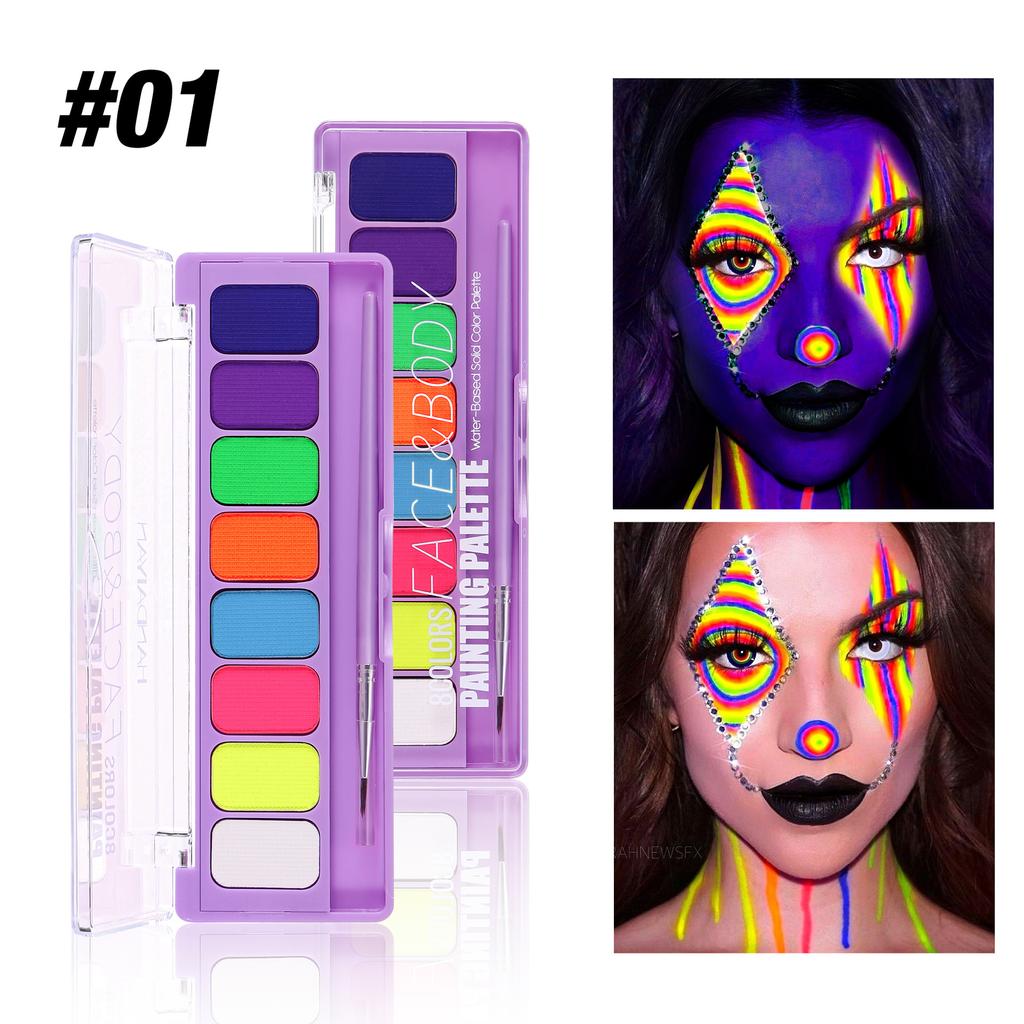 8 Colores Brillo Fluorescente Neón Pintura Arte Corporal Facial Brillo UV Pintura Corporal Fiesta de Halloween Disfraz Maquillaje de Belleza Cosméticos