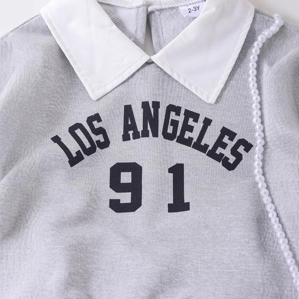 Girls' Sets Spring/Summer Children's Alphanumeric Printed Long-sleeved Sweatshirt + Pleated Skirt