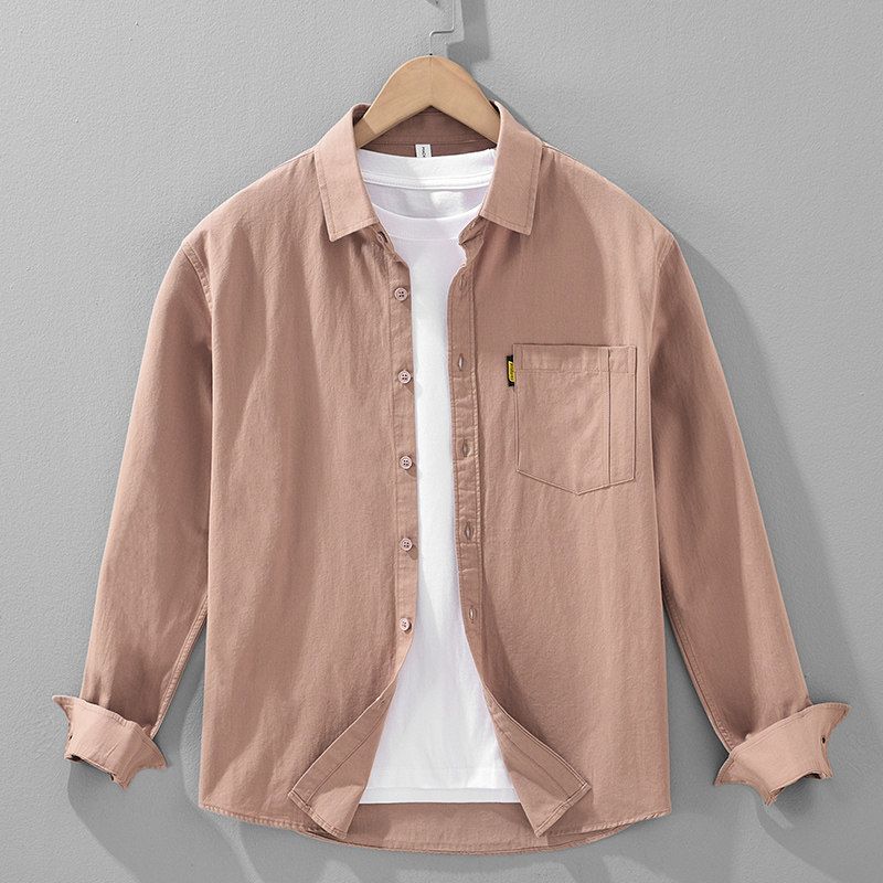 Spring and Autumn Japan Fashion Hong Kong Style Retro Long Sleeve Shirts Men's Washed Cotton Loose Casual Shirt Outerwear 100% Cotton