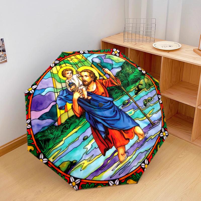 1Pc Jesus Automatic Umbrella - Suitable Travel Outdoor Portable Umbrella Birthday Gift Daily Essentials