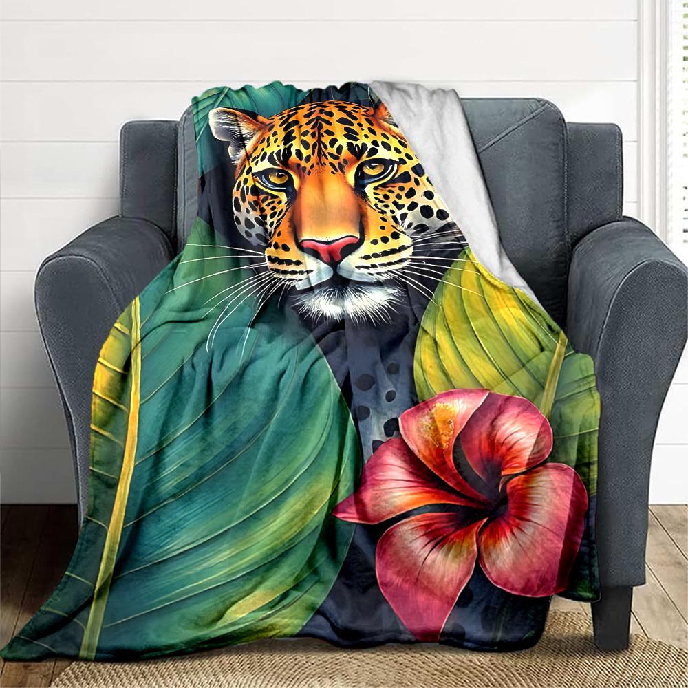 1pc Jungle Leopard Lightweight Flannel Blanket, Comfortable and Warm Blanket, for Office and Camping Sofa Bed, Livingroom101