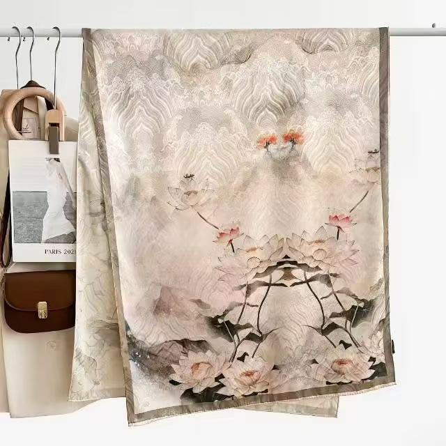 Xiangyun Dunhuang Feitian Flower Dill Cut Flower Thin Popular National Style Jacquard High-End Versatile Silk Scarf 180X70 Shawl