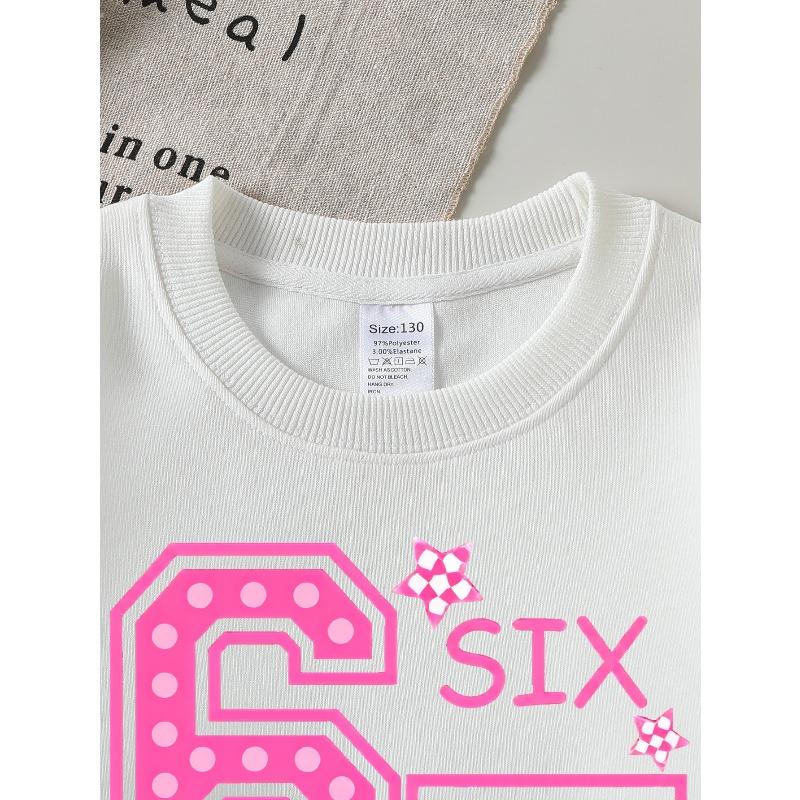 European Sizes Girls' Soft Crewneck Sweatshirt, Pink Star Print Design with Cute Print, Casual All-Match, Ideal Holiday Present