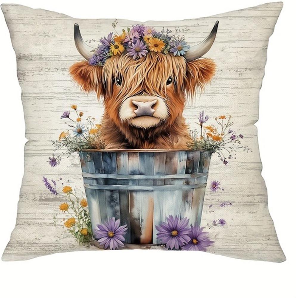 

Adorable Highland Cow Heartwarming Pillow CoversLiving room sofa cushion cover, soft and comfortable, bedroom room decoration 16x16Inch