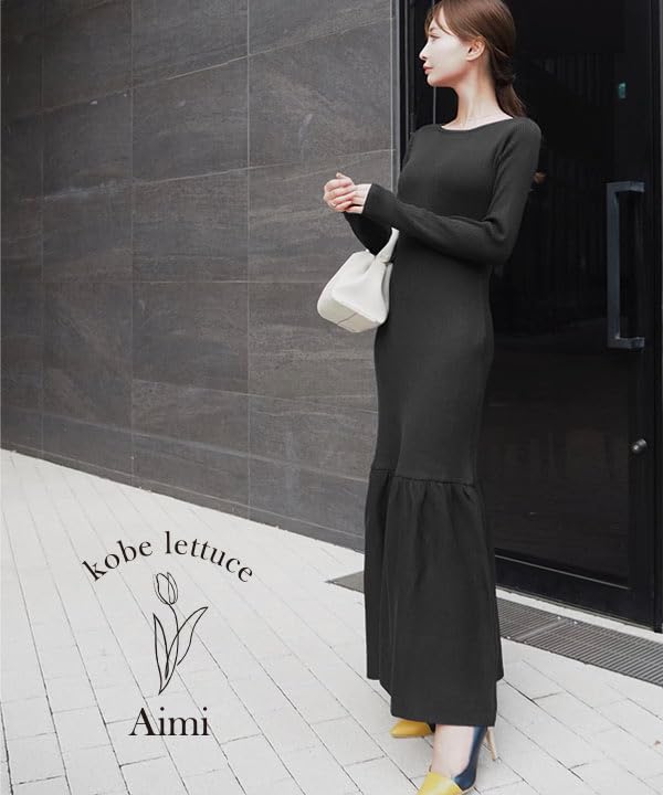 Ruffled Rib Knit Dress Medium Brown [Kobe Lettuce] [Aimi Collaboration] [E3301]