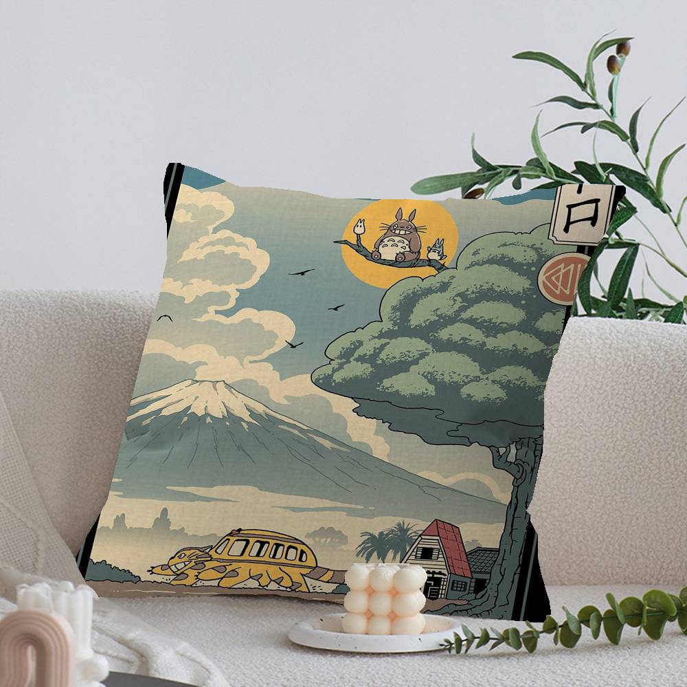 Studio Ghibli Ukiyo-e Collectie Bureaukussen, Kussensloop, Autokussenhoes, 45x45 cm, Lendenkussensloop, Bankkussenhoes