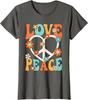 Love Peace Sign Groovy Hippie Graphic Tee Retro 70s Style Cotton T-Shirt for Women